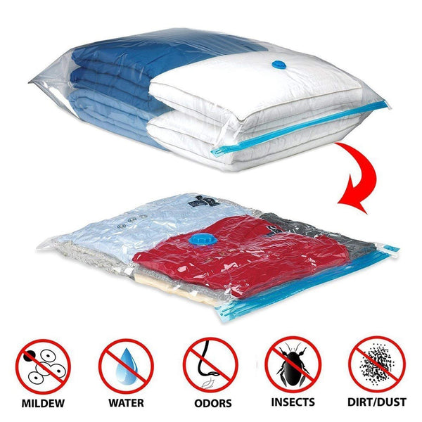 3634 Reusable Vacuum Storage Bags with Ziplock and Hand Pump (Pack of 5) 2 Small (50 cm x 60 cm), 2 Medium (60 cm x 80 cm), 1 Large (80 cm x 100 cm)