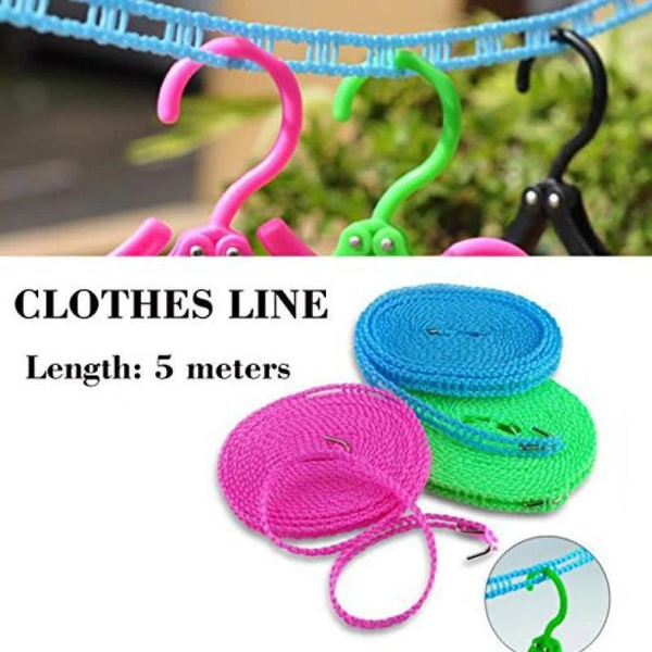 0190 Anti-Slip Clothes Washing Line Drying Nylon Rope with Hooks