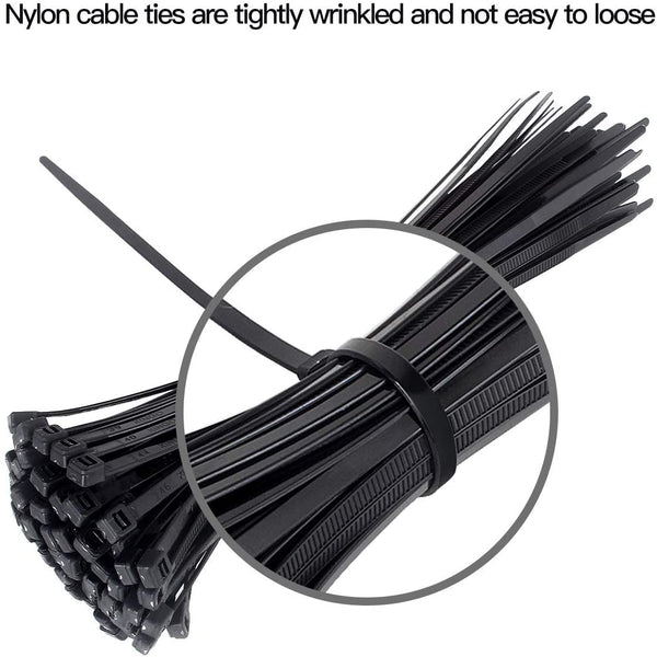 3146 Nylon Self Locking Cable Ties (100x2.5mm, 150x3.6mm, 200x3.5mm, 250x3.5mm - Pack of 100) - Black