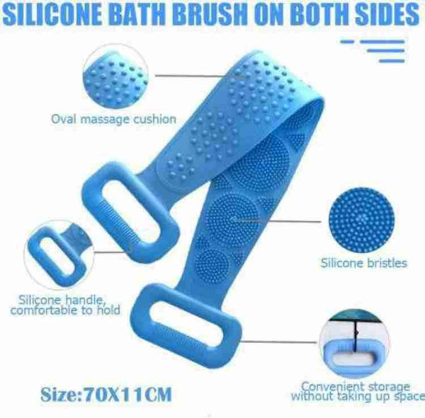 1302 Silicone Body Back Scrubber Double Side Bathing Brush for Skin Deep Cleaning(70 x 10 x 1 cm)