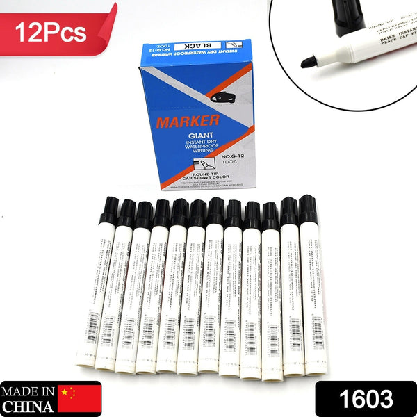 1603 Black Permanent Marker Leak Proof Marker Craft Works Pack Of 12Pcs