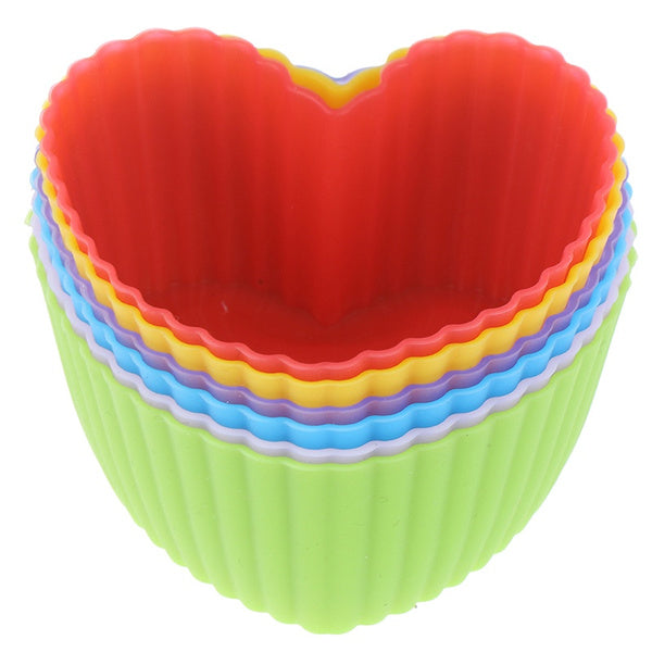 3310 Reusable and Non-Stick Silicone Heart Shape Baking Cups/Cupcake Liners/Muffins Cup/Jelly Molds in Storage Container  (Multicolor)