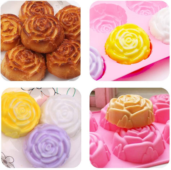 3315 - 6 Cavity Rose Flower Shape Soap Making Silicone Mould