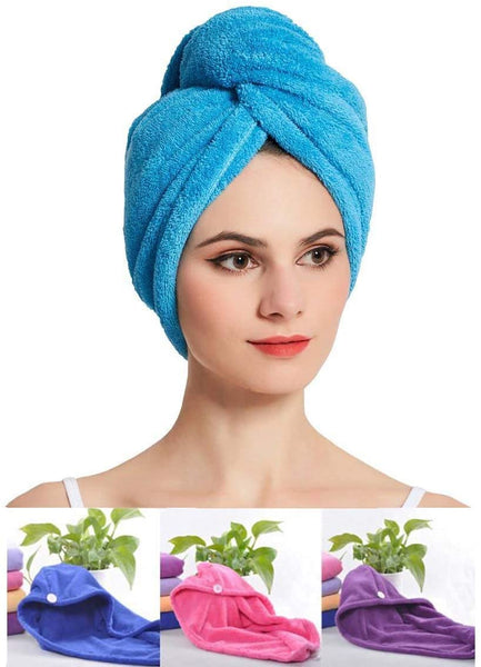 1408 Quick Turban Hair-Drying Absorbent Microfiber Towel/Dry Shower Caps (1 Pc) - DeoDap