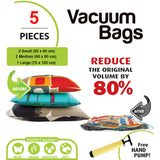 3634 Reusable Vacuum Storage Bags with Ziplock and Hand Pump (Pack of 5) 2 Small (50 cm x 60 cm), 2 Medium (60 cm x 80 cm), 1 Large (80 cm x 100 cm)