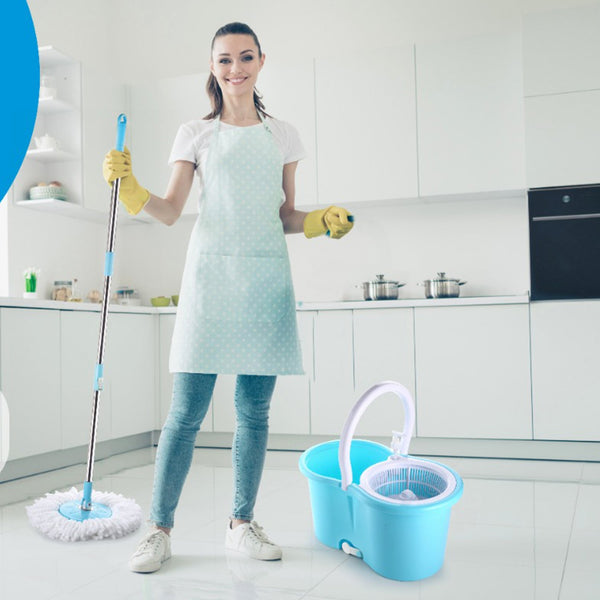 8702 Plastic Spinner Bucket Mop 360 Degree Self Spin Wringing with 2 Absorbers for Home and Office Floor Cleaning Mops Set DeoDap