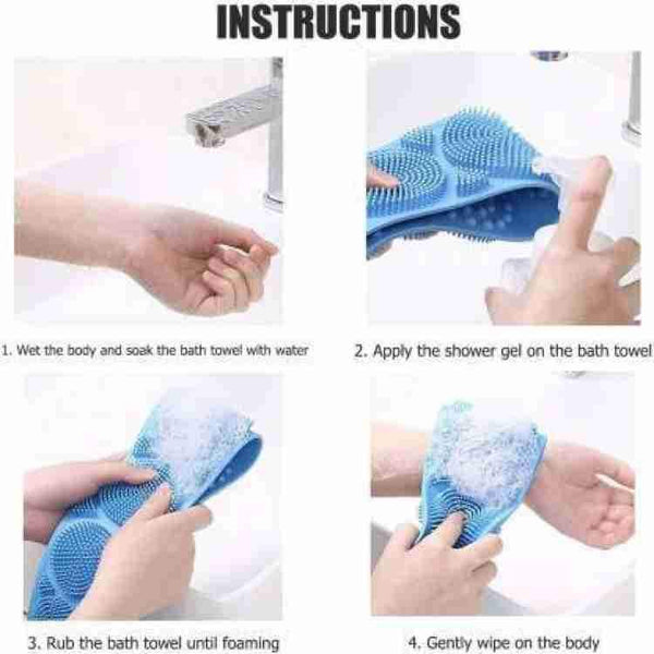 1302 Silicone Body Back Scrubber Double Side Bathing Brush for Skin Deep Cleaning(70 x 10 x 1 cm)