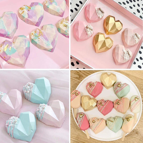 3256 6 Cavity 3D Diamond Love Heart Dessert Cake Silicone Mold For Mousse Ice Cream Crystal Cake Candy Dessert Molds