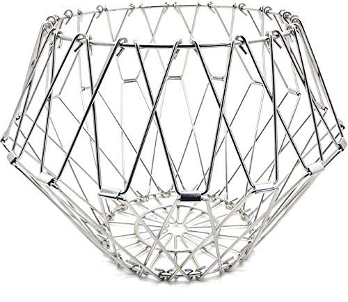 3040 Multipurpose Fruit Basket Stainless Steel Wire Bowl Foldable Basket for Vegetable / Fruits / Dining