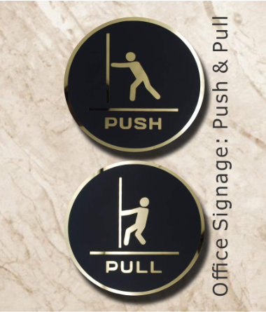 3822 Premium Push & Pull Black Gold Round Door Signage Self-Adhesive Sign for Business Stores Cafes Shops Hospital School 6"x6" Office Hotel Restaurant (2 pcs)