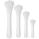 3147 Nylon Self Locking Cable Ties (100x2.5mm, 150x3.6mm, 200x3.5mm, 250x3.5mm - Pack of 100) - White