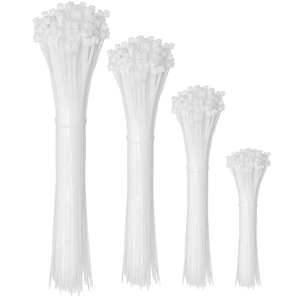 3147 Nylon Self Locking Cable Ties (100x2.5mm, 150x3.6mm, 200x3.5mm, 250x3.5mm - Pack of 100) - White