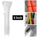 3144 6Inch Nylon Self Locking Cable Ties, Heavy Duty Strong Zip Wire Tie (150mm x 3.6mm - Pack of 100) - White