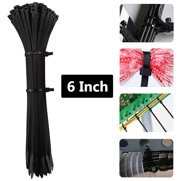 3139 6Inch Nylon Self Locking Cable Ties (150mm x 3.6mm - Pack of 100) - Black