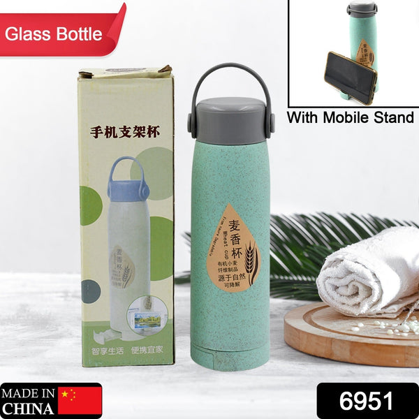 6951 High Portable Water Bottle, Creative Wheat Fragrance Glass Water Bottle with Mobile Phone Holder Wide Mouth Glass Water 380ml (MOQ :- 80 pc)