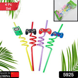 5925 Reusable straws are perfect for kids' summer parties. Plastic Straws Reusable Drinking Straws with Cartoon Decoration for Kids Birthday Party Favors or other summer celebration (4 pc Set)